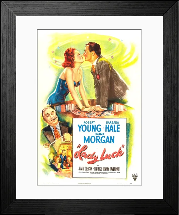 Framed Print : LADY LUCK, US poster, top from left: Barbara Hale, Robert Young, bottom left: Frank Morgan, 1946 Framed Print : LADY LUCK, US poster, top from left: Barbara Hale, Robert Young, bottom left: Frank Morgan, 1946