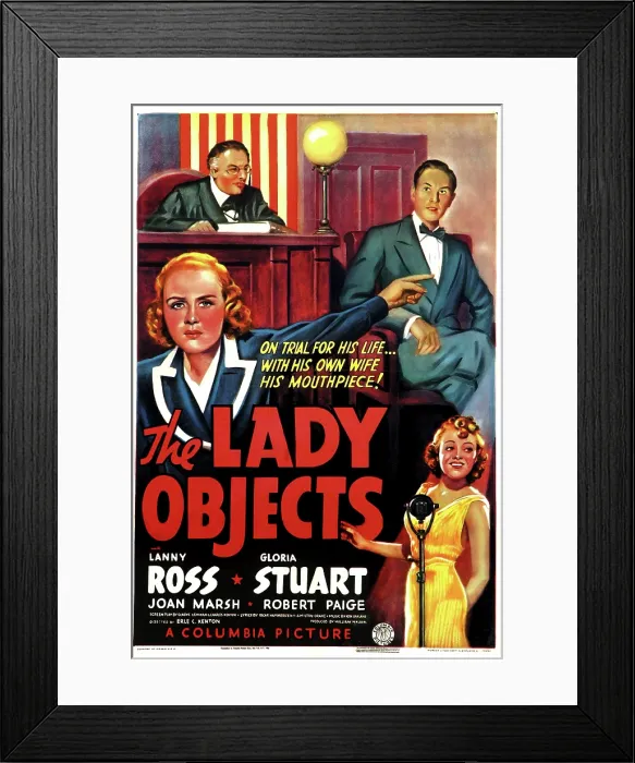 Framed Print : THE LADY OBJECTS, US poster art, Gloria Stuart (pointing), Lanny Ross (top right), Joan Marsh (bottom right), 1938