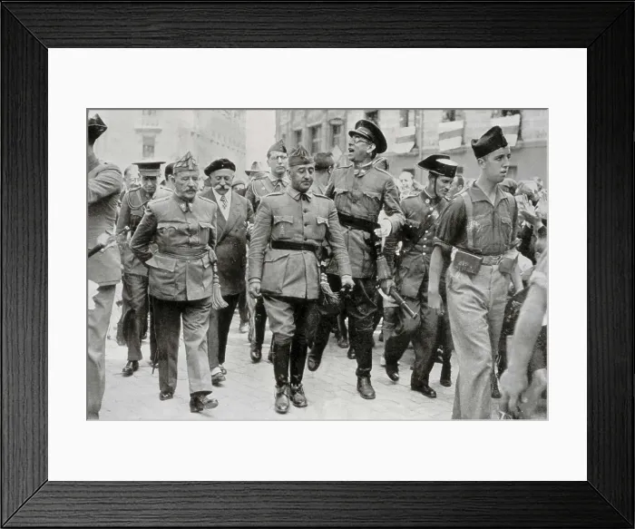 Framed Print : Spain. Civil War. General Francisco Francisco (middle) with Generals Cavalcanti (left) and Mola (right) at the streets of Burgos (August 1936). SPAIN. Monistrol de Montserrat Framed Print : Spain. Civil War. General Francisco Francisco (middle) with Generals Cavalcanti (left) and Mola (right) at the streets of Burgos (August 1936). SPAIN. Monistrol de Montserrat