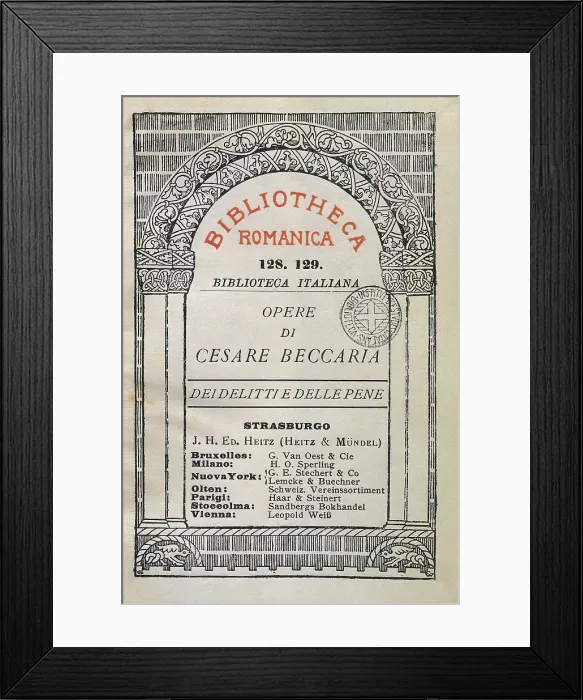 Framed Print : Beccaria, Cesare. Title page of Cesare Beccaria's work 'On Crimes and Punishments' (Dei delitti e delle pene), written in 1764