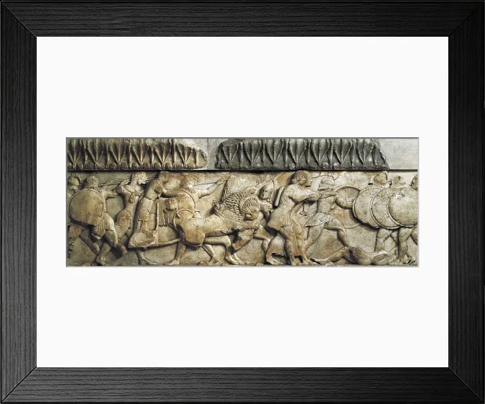 Framed Print : Pediment and frieze from the treasury of the Siphnians. ca. 525 BC. Detail of the north frieze