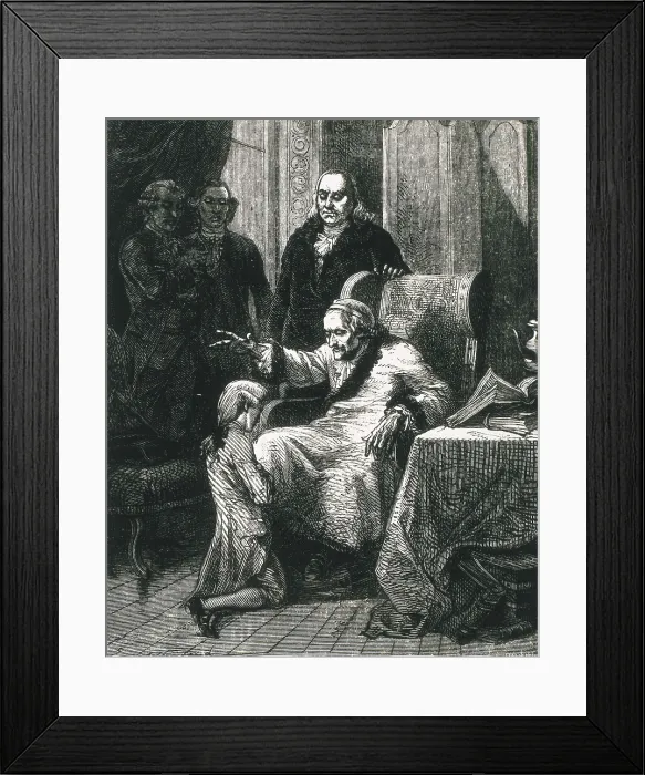 Framed Print : VOLTAIRE, Franois-Marie Arouet, also known as (1694-1778). Voltaire blessing Franklin's grandson. Etching. AISA / Everett Collection**US SALES ONLY** Framed Print : VOLTAIRE, Franois-Marie Arouet, also known as (1694-1778). Voltaire blessing Franklin's grandson. Etching. AISA / Everett Collection**US SALES ONLY**
