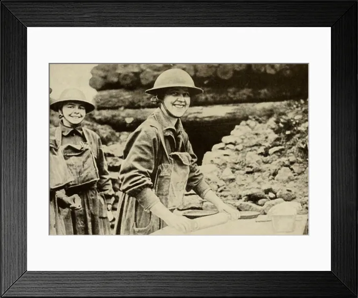 Framed Print : World War 1. American Salvation Army girls, with gas masks hanging from their necks, make pies for soldiers on the Western Front. 1918. (BSLOC_2013_1_194) Framed Print : World War 1. American Salvation Army girls, with gas masks hanging from their necks, make pies for soldiers on the Western Front. 1918. (BSLOC_2013_1_194)