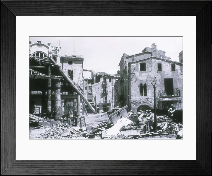 Framed Print : SPAIN. Granollers. Spanish Civil War (1936-1939). Bombardment of the Granollers market (October 1938). AISA / Everett Collection**US SALES ONLY**