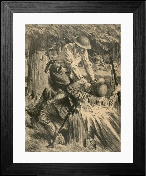 Framed Print : World War 1: Battle of Belleau Wood. American soldier strangling a German soldier at Belleau Wood battle during World War I. The U.S