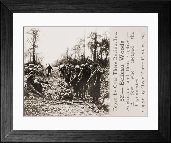 Framed Print : World War 1: Battle of Belleau Wood. Americans with some of the 1, 600 Germans they captured. June 1-26, 1918. (BSLOC_2013_1_181)