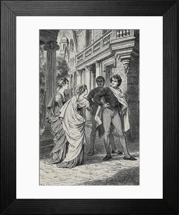 Framed Print : SHAKESPEARE, William (1564-1616). Illustration for William Shakespeare's work 'The Comedy of Errors', written between 1592-1593. Scene with Antipholus and Luciana