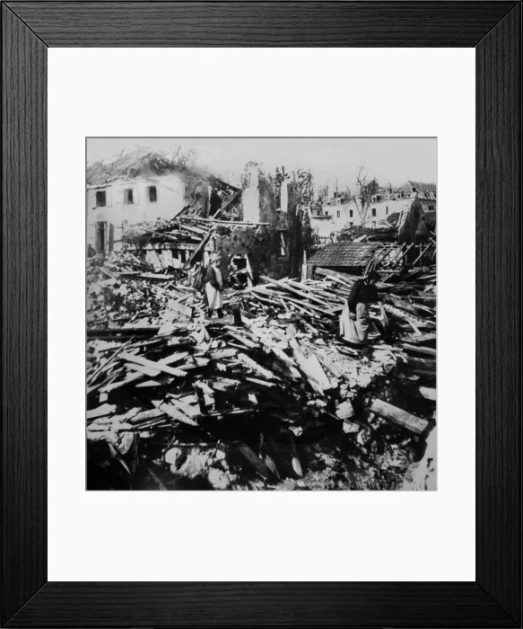 Framed Print : World War 1: Battle of Belleau Wood. A French women and child sort through the ruins of the village of Belleau after the June 1918 battle. (BSLOC_2013_1_183)