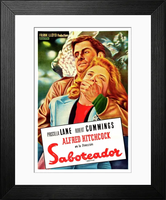 Framed Print : SABOTEUR, (aka SABOTEADOR), Robert Cummings, Priscilla Lane, (Argentine poster art), 1942