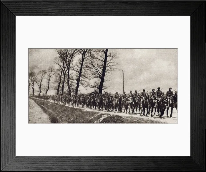 Framed Print : World War 1. Squadron of Belgian cavalry riding to join the final Allied Offensive to push the retreating Germans from the Belgium seacoast. Sept. 1918 (BSLOC_2013_1_215) Framed Print : World War 1. Squadron of Belgian cavalry riding to join the final Allied Offensive to push the retreating Germans from the Belgium seacoast. Sept. 1918 (BSLOC_2013_1_215)