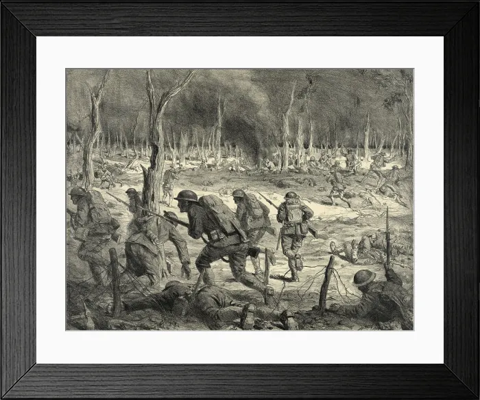 Framed Print : World War 1: Battle of the Argonne Forest. An infantry attack by American troops in woods of the Argonne Forest fought from Sept. 26, 1918, until the Armistice, Nov. 11, 1918