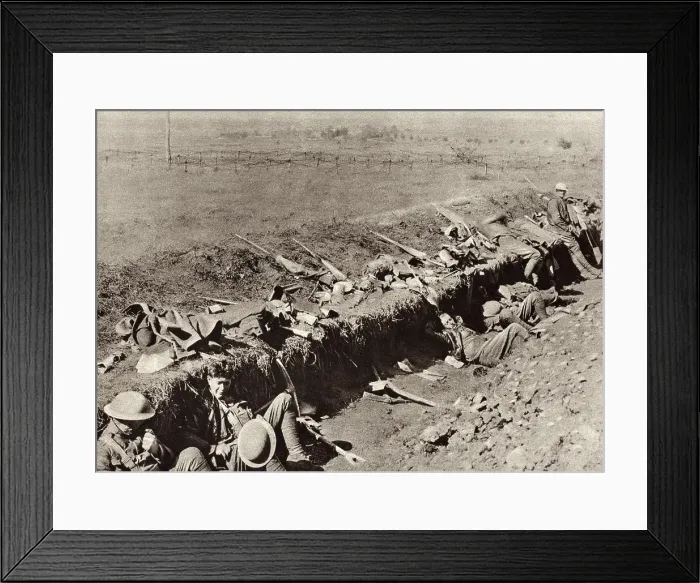 Framed Print : World War 1: Meuse-Argonne Offensive. American troops take a break from trench digging during the final Allied battle to drive German armies out of France. U.S Framed Print : World War 1: Meuse-Argonne Offensive. American troops take a break from trench digging during the final Allied battle to drive German armies out of France. U.S