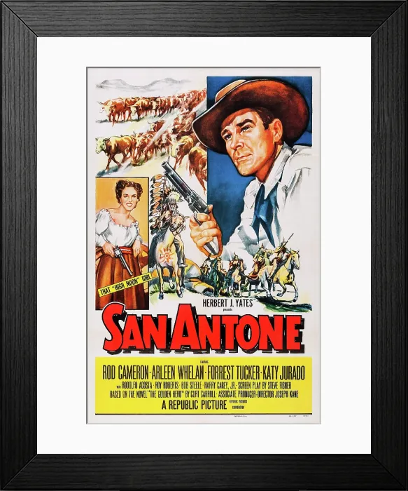Framed Print : SAN ANTONE, US poster art, from left: Katy Jurado, Rod Cameron, 1953
