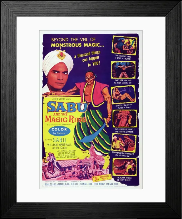Framed Print : SABU AND THE MAGIC RING, US poster art, top from left: Sabu, William Marshall, 1957