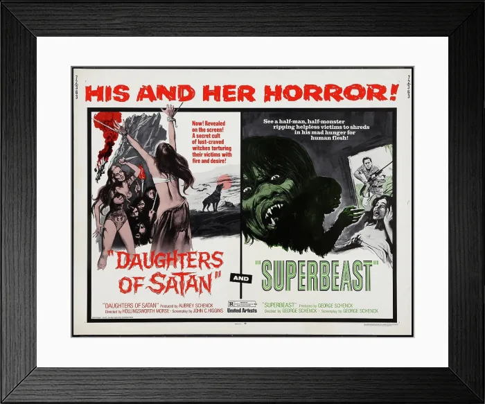Framed Print : DAUGHTERS OF SATAN, on double bill poster with Superbeast, 1972 Framed Print : DAUGHTERS OF SATAN, on double bill poster with Superbeast, 1972