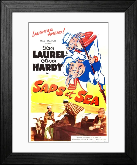 Framed Print : SAPS AT SEA, US poster, bottom from left: Stan Laurel, Oliver Hardy, Richard Cramer, 1940