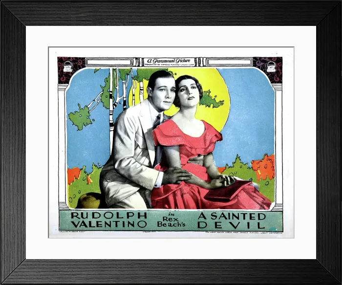 Framed Print : A SAINTED DEVIL, lobbycard, from left: Rudolph Valentino, Helena D'Algy, 1924