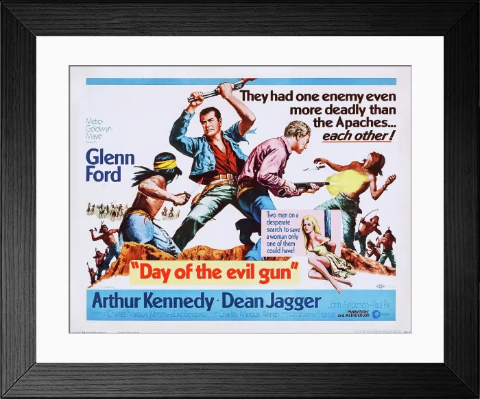Framed Print : DAY OF THE EVIL GUN, US lobbycard, Glenn Ford, (center), 1968