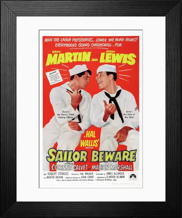 Framed Print : SAILOR BEWARE, US poster art, from left, Dean Martin, Jerry Lewis, 1952 Framed Print : SAILOR BEWARE, US poster art, from left, Dean Martin, Jerry Lewis, 1952