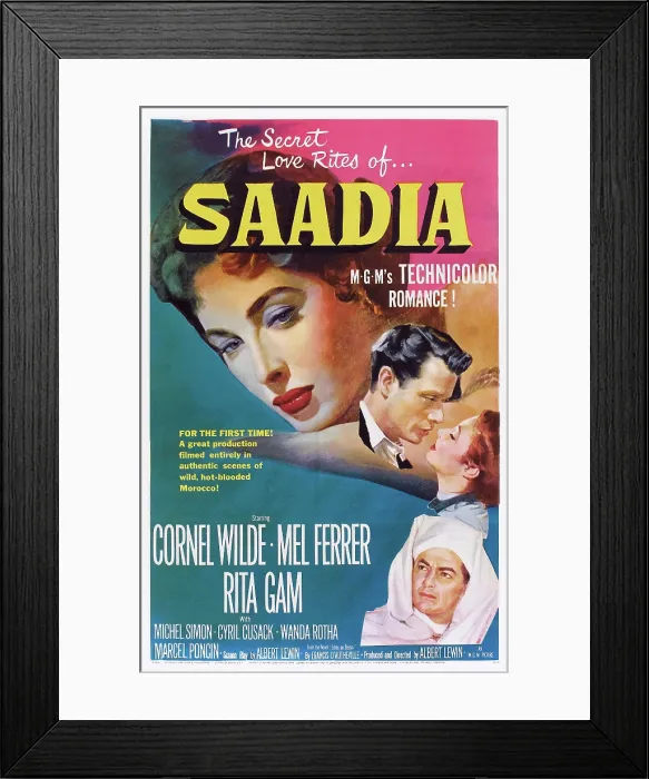 Framed Print : SAADIA, US poster, from left: Rita Gam, Mel Ferrer, Rita Gam, Cornel Wilde (bottom), 1953 Framed Print : SAADIA, US poster, from left: Rita Gam, Mel Ferrer, Rita Gam, Cornel Wilde (bottom), 1953