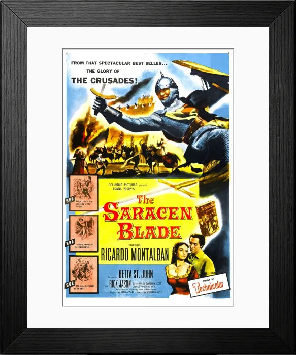 Framed Print : THE SARACEN BLADE, US poster art, bottom right: Betta St. John, Ricardo Montalban, 1954