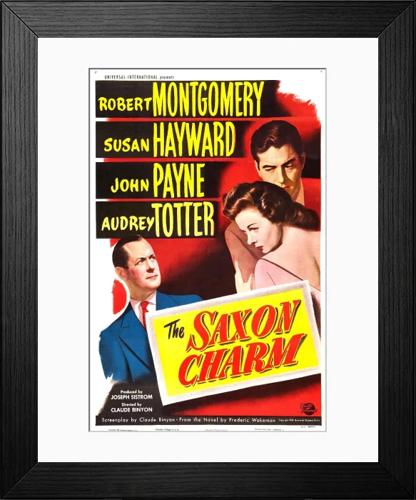 Framed Print : THE SAXON CHARM, US poster, from left: Robert Montgomery, Susan Hayward, John Payne, 1948
