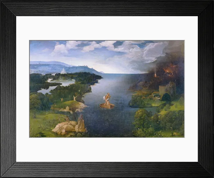 Framed Print : Patinir, Joachim (1480-1524). Charon crossing the Styx. beg. 16th c. Charon crossing the river Styx. Flemish art. Oil on wood. SPAIN. Madrid. Prado Museum