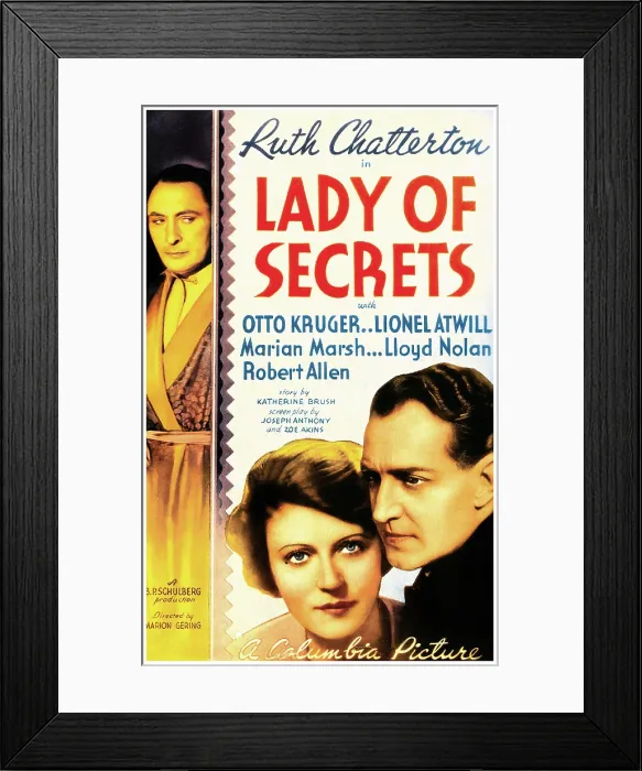 Framed Print : LADY OF SECRETS, US poster art, from left: Lionel Atwill, Ruth Chatterton, Otto Kruger, 1936