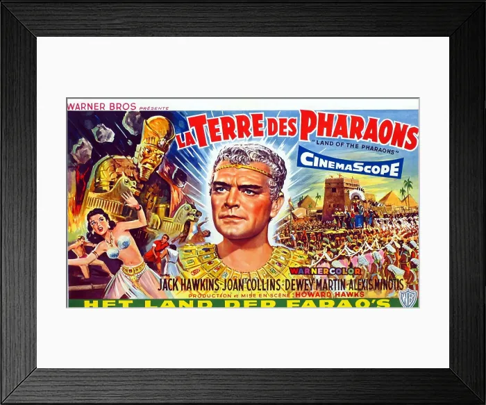 Framed Print : LAND OF THE PHARAOHS, (aka LA TERRE DES PHARAONS), center: Jack Hawkins on Belgian poster art, 1955