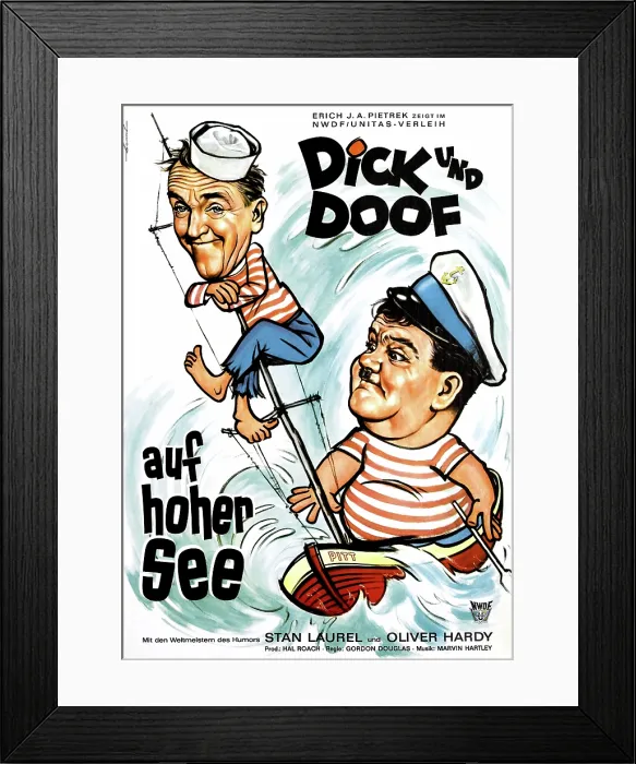 Framed Print : SAPS AT SEA (aka AUF HOHER SEE), Laurel & Hardy (Stan Laurel, Oliver Hardy), (German poster art), 1940 Framed Print : SAPS AT SEA (aka AUF HOHER SEE), Laurel & Hardy (Stan Laurel, Oliver Hardy), (German poster art), 1940
