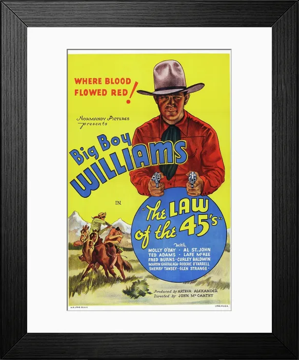 Framed Print : THE LAW OF THE 45'S, US poster art, Guinn Big Boy Williams, 1935