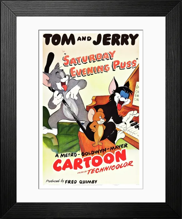 Framed Print : SATURDAY EVENING PUSS, US poster art, Tom and Jerry (left and center), 1950