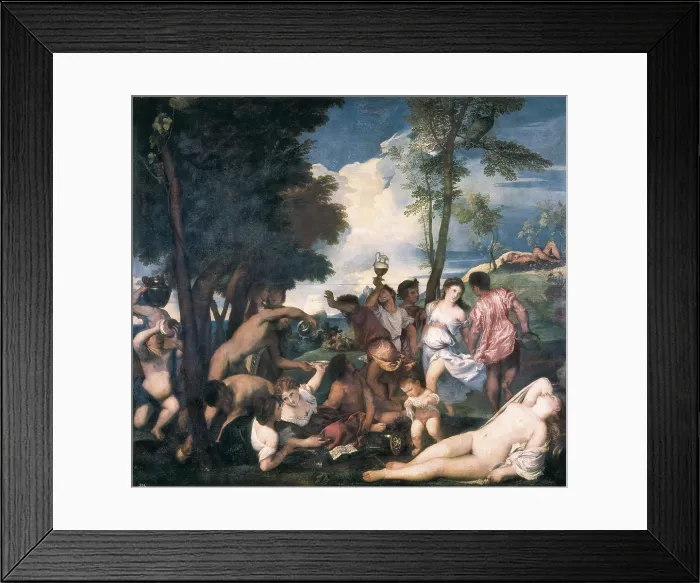 Framed Print : TTITIA, Tiziano Vecello, also called (1490-1576). Bacchanal. 1525. Renaissance art. Cinquecento. Oil on canvas. SPAIN. Madrid. Prado Museum