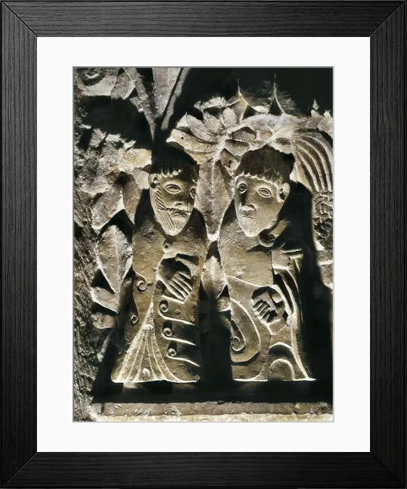 Framed Print : Royal Collegiate Church of San Isidoro. Royal Pantheon. 12th c. SPAIN. Len. Royal Collegiate Church of San Isidoro. Capital of the Royal Pantheon. Romanesque art. Relief on rock