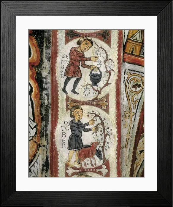 Framed Print : Royal Collegiate Church of San Isidoro. Royal Pantheon. 12th c. SPAIN. Len. Royal Collegiate Church of San Isidoro. Cycle of the Months. September and October. Romanesque art Framed Print : Royal Collegiate Church of San Isidoro. Royal Pantheon. 12th c. SPAIN. Len. Royal Collegiate Church of San Isidoro. Cycle of the Months. September and October. Romanesque art
