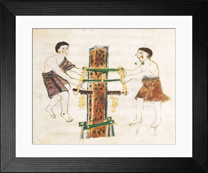 Framed Print : RABANUS, Maurus (c. 780 - 856). De Universo (9th c.). Book 14: De Officinis: Marble work. Romanesque edition of the original Carolingian manuscript. Romanesque art