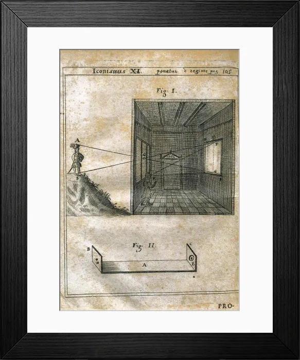 Framed Print : Camera oscura from Giovanni Battista della Porta's 'Magia naturalis' (1558). Edition of 1659, included Roger Bacon's writings. Engraving Framed Print : Camera oscura from Giovanni Battista della Porta's 'Magia naturalis' (1558). Edition of 1659, included Roger Bacon's writings. Engraving