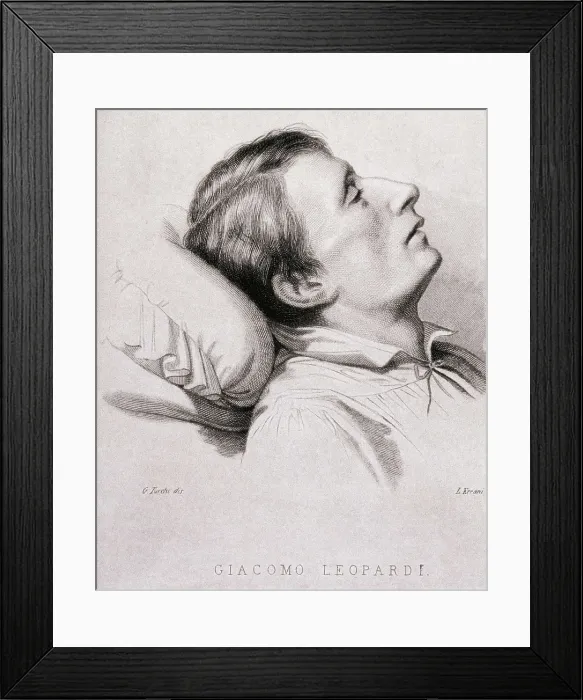 Framed Print : LEOPARDI, Giacomo (1798-1837). Drawing according the funerary mask on the frontispiece of his 'Opere' (Florence). AISA / Everett Collection**US SALES ONLY**