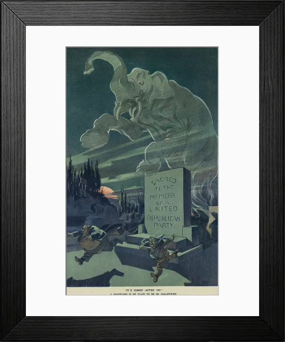 Framed Print : IT'S COMIN AFTER US! Political cartoon on Puck Magazine, Oct. 30, 1912 Framed Print : IT'S COMIN AFTER US! Political cartoon on Puck Magazine, Oct. 30, 1912