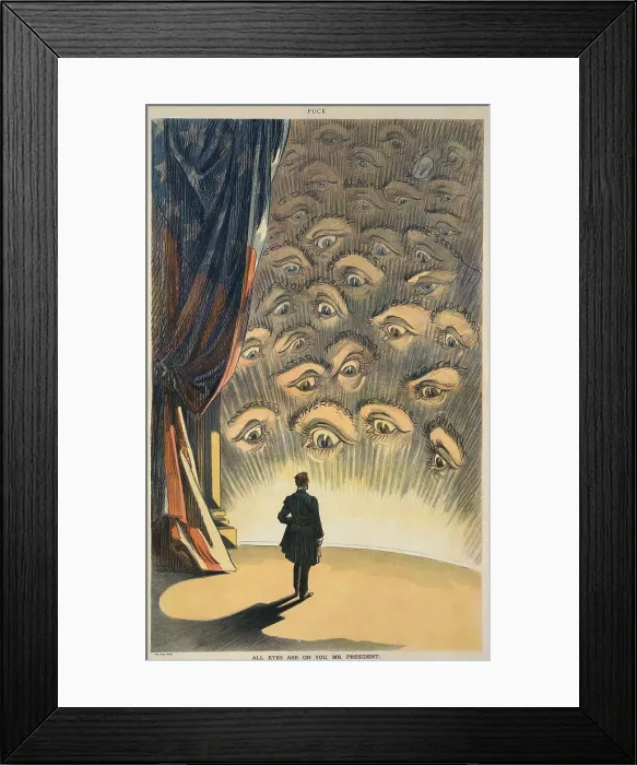 Framed Print : ALL EYES ARE ON YOU, MR. PRESIDENT, a political cartoon in Puck Magazine, March 5, 1913 Framed Print : ALL EYES ARE ON YOU, MR. PRESIDENT, a political cartoon in Puck Magazine, March 5, 1913