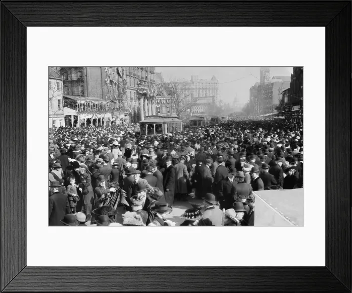 Framed Print : Women's Suffrage parade on the day before Woodrow Wilson's inauguration, March 3, 1913. Crowds blocked uncleared streets, but most women finished the parade
