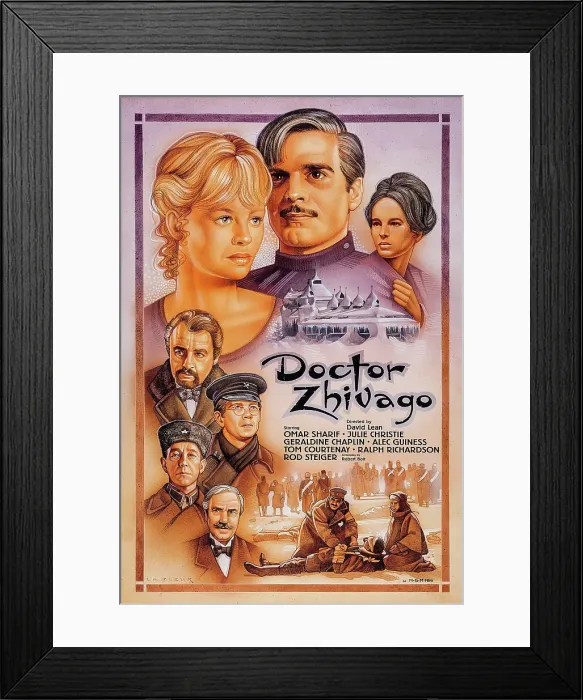 Framed Print : DOCTOR ZHIVAGO, US poster art, counter clockwise from right: Geraldine Chaplin, Omar Sharif, Julie Christie, Rod Steiger, Tom Courtenay, Alec Guinness, Ralph Richardson, 1965