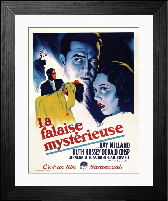 Framed Print : THE UNINVITED, (aka LA FALAISE MYSTERIEUSE), French poster art, from left: Ray Milland, Ruth Hussey, 1944 Framed Print : THE UNINVITED, (aka LA FALAISE MYSTERIEUSE), French poster art, from left: Ray Milland, Ruth Hussey, 1944
