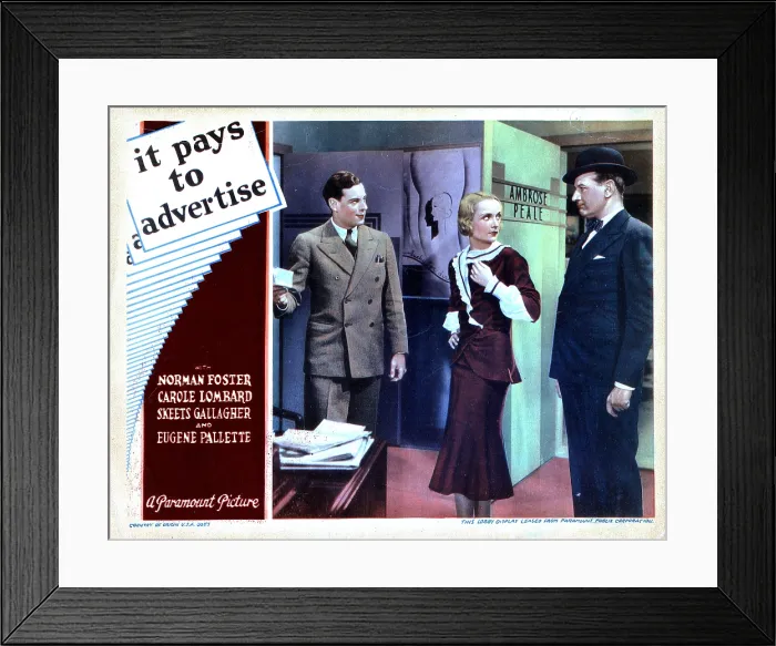Framed Print : IT PAYS TO ADVERTISE, from left, Norman Foster, Carole Lombard, 1931 Framed Print : IT PAYS TO ADVERTISE, from left, Norman Foster, Carole Lombard, 1931