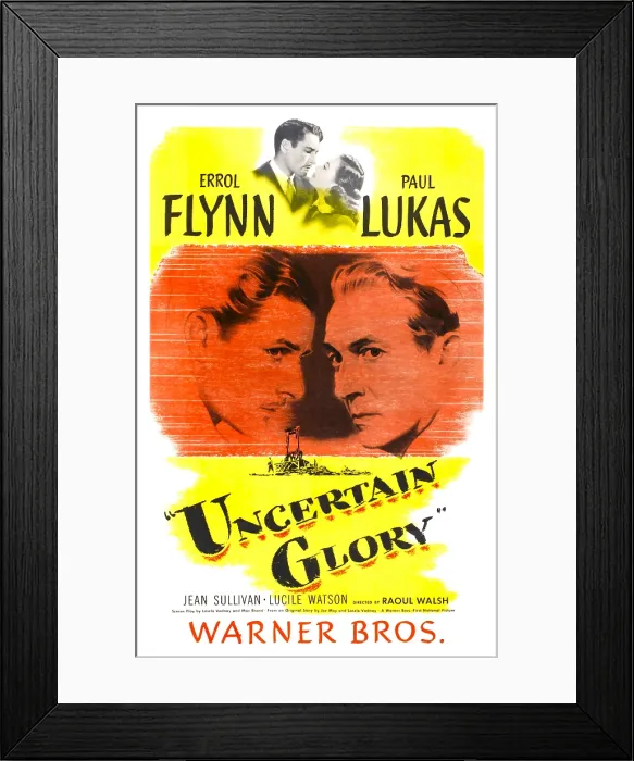Framed Print : UNCERTAIN GLORY, US poster, top from left: Errol Flynn, Jean Sullivan, center from left: Errol Flynn, Paul Lukas, 1944