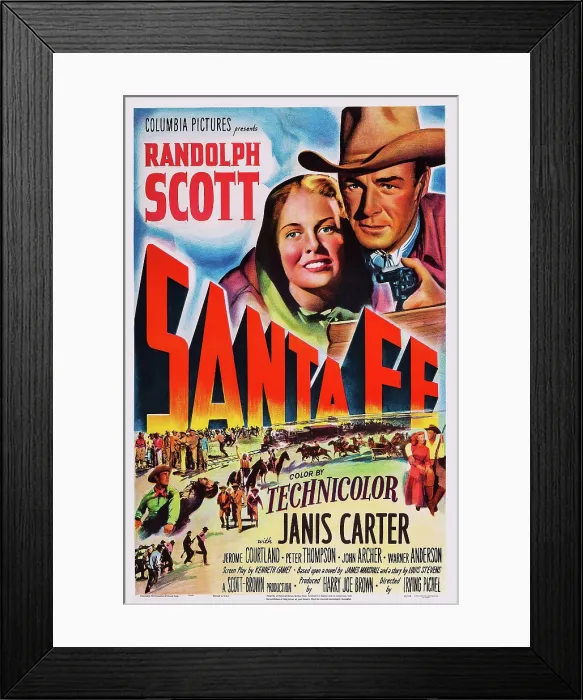 Framed Print : SANTA FE, US poster, top from left: Janis Carter, Randolph Scott, 1951 Framed Print : SANTA FE, US poster, top from left: Janis Carter, Randolph Scott, 1951