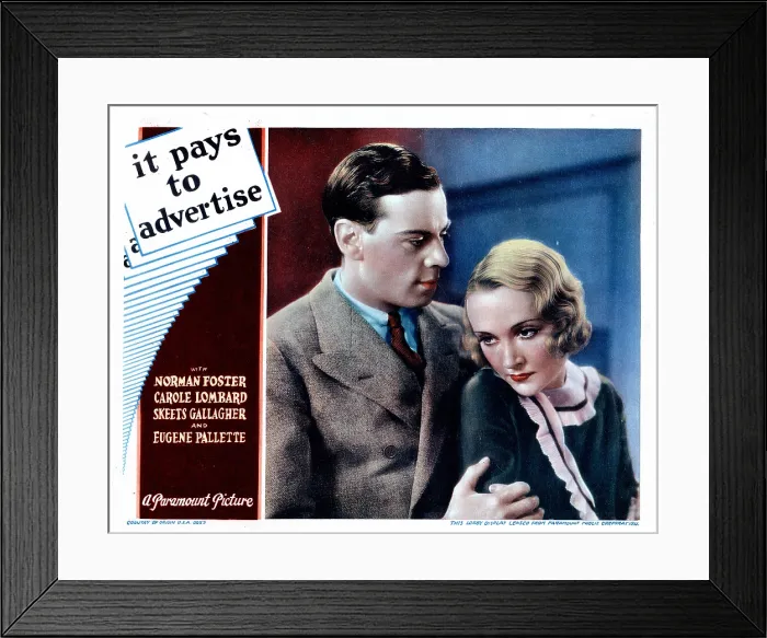 Framed Print : IT PAYS TO ADVERTISE, from left, Norman Foster, Carole Lombard, 1931 Framed Print : IT PAYS TO ADVERTISE, from left, Norman Foster, Carole Lombard, 1931
