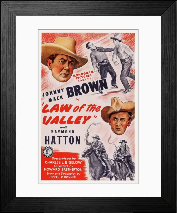Framed Print : LAW OF THE VALLEY, US poster art, top left: Johnny Mack Brown, 1944 Framed Print : LAW OF THE VALLEY, US poster art, top left: Johnny Mack Brown, 1944