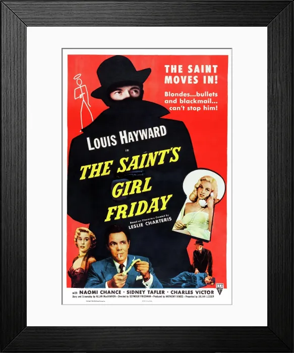Framed Print : THE SAINT'S GIRL FRIDAY, US poster art, from left: Naomi Chance, Louis Hayward, Diana Dors, 1953 Framed Print : THE SAINT'S GIRL FRIDAY, US poster art, from left: Naomi Chance, Louis Hayward, Diana Dors, 1953