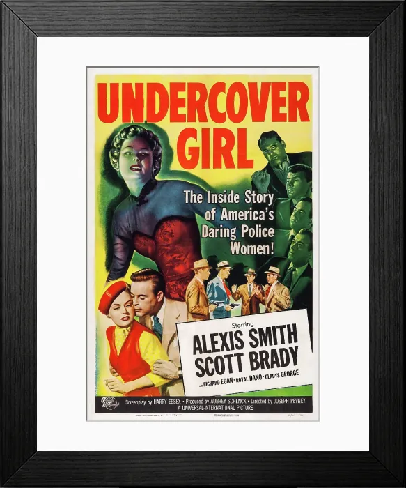 Framed Print : UNDERCOVER GIRL, US poster, Alexis Smith (top left), bottom from left: Alexis Smith, Scott Brady, 1950